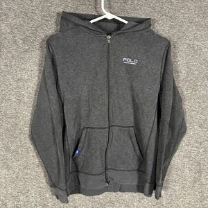 Polo Ralph Lauren Hoodie Youth Large Gray Performance Full Zip Logo‎ Sweatshirt